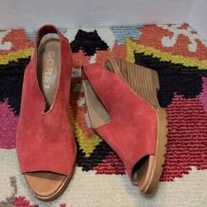 Sorel after hours slingback red suede leather‎ Wedge Sandalas size 7